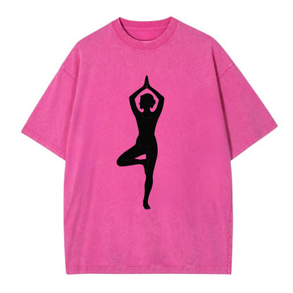 Yogi in tree pose silhouette - Vintage T-shirt - Dusty Rose(Rose)