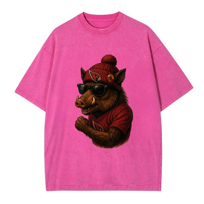 Arizona Javelina wearing Cardinals beanie with desert patch and wayfarer - Vintage T-shirt - Dusty Rose(Rose)