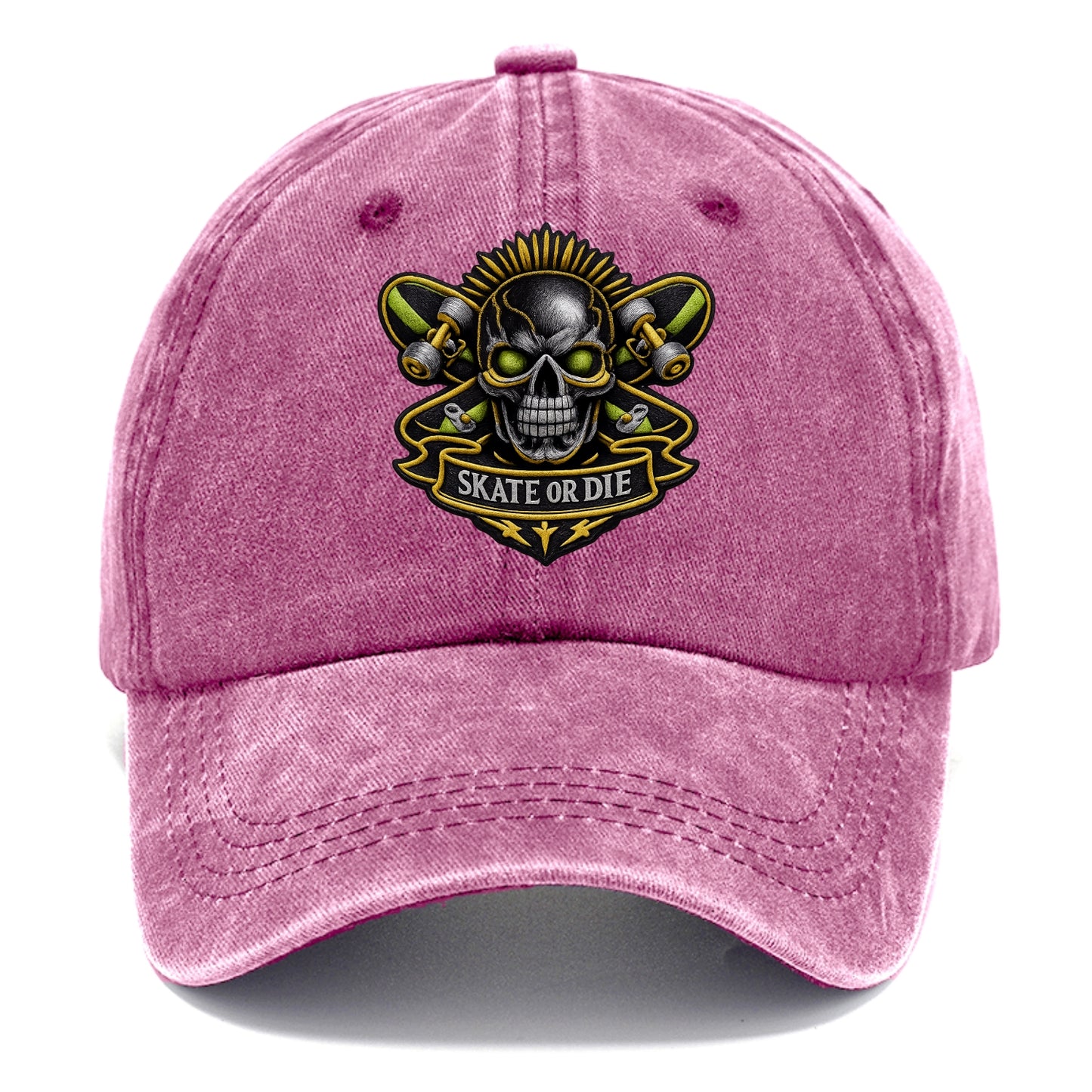 Embroidered patch design - SKATEBOARD SKULL - skull with skateboard in black and neon - Classic Cap - Dusty Rose(Rose)