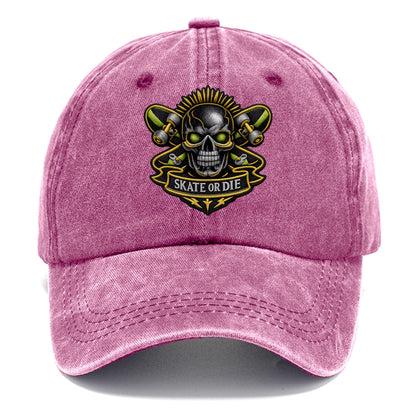 Embroidered patch design - SKATEBOARD SKULL - skull with skateboard in black and neon - Classic Cap - Dusty Rose(Rose)