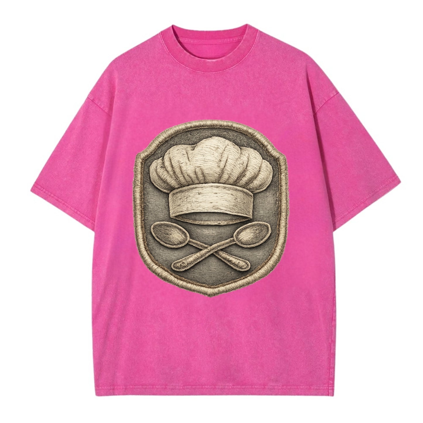 Embroidered patch design - COOKING CHEF HAT - toque blanche with crossed spoons - Vintage T-shirt - Dusty Rose(Rose)