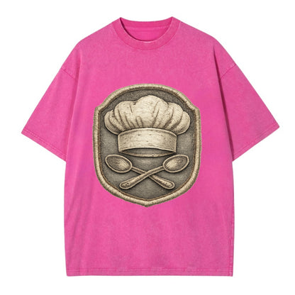 Embroidered patch design - COOKING CHEF HAT - toque blanche with crossed spoons - Vintage T-shirt - Dusty Rose(Rose)