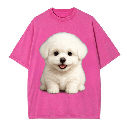 Baby Bichon Frise Puppy - white puffy cloud, dark eyes, happy expression, - Vintage T-shirt - Dusty Rose(Rose)
