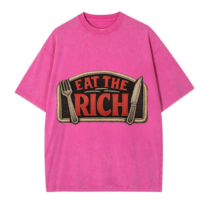 EAT THE RICH - fork and knife with text in red and silver , class war - Vintage T-shirt - Dusty Rose(Rose)