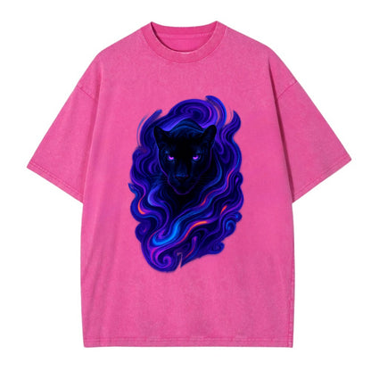 Sleek black panther emerging from swirls of deep purple and electric blue, - Vintage T-shirt - Dusty Rose(Rose)