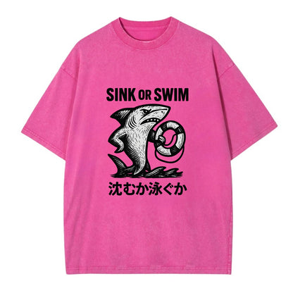 Sink or Swim - Shark holding a life pres Vintage T-shirt - Dusty Rose(Rose)