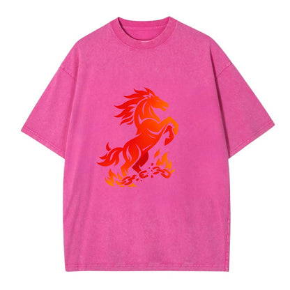 FREEDOM FLAMES | Wild horse breaking fire chains | Liberation | Barriers burned | - Vintage T-shirt - Dusty Rose(Rose)