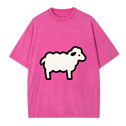 Sheep - White fluffy wool flat side profile - Vintage T-shirt - Dusty Rose(Rose)