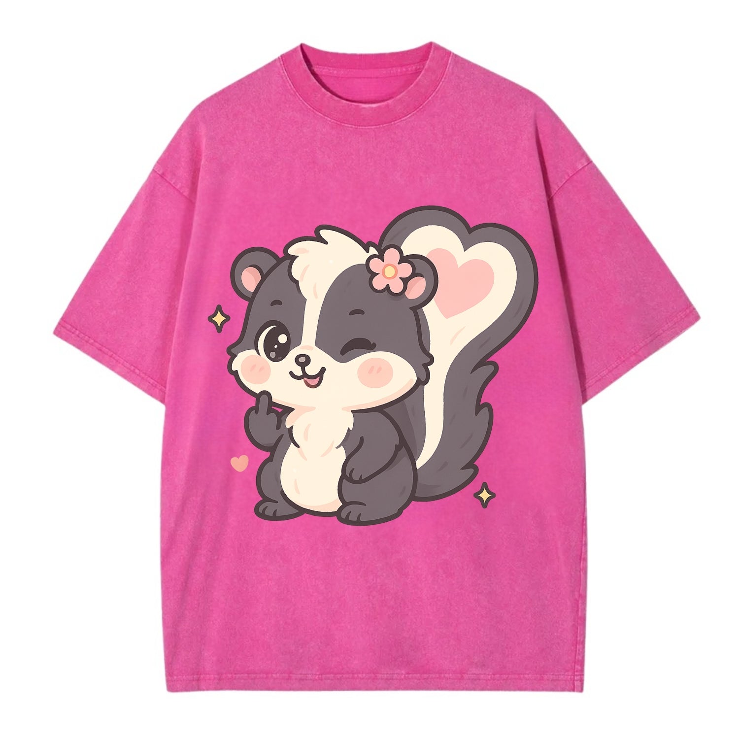 fluffy skunk with heart-shaped tail pattern, one paw up showing sass - Vintage T-shirt - Dusty Rose(Rose)