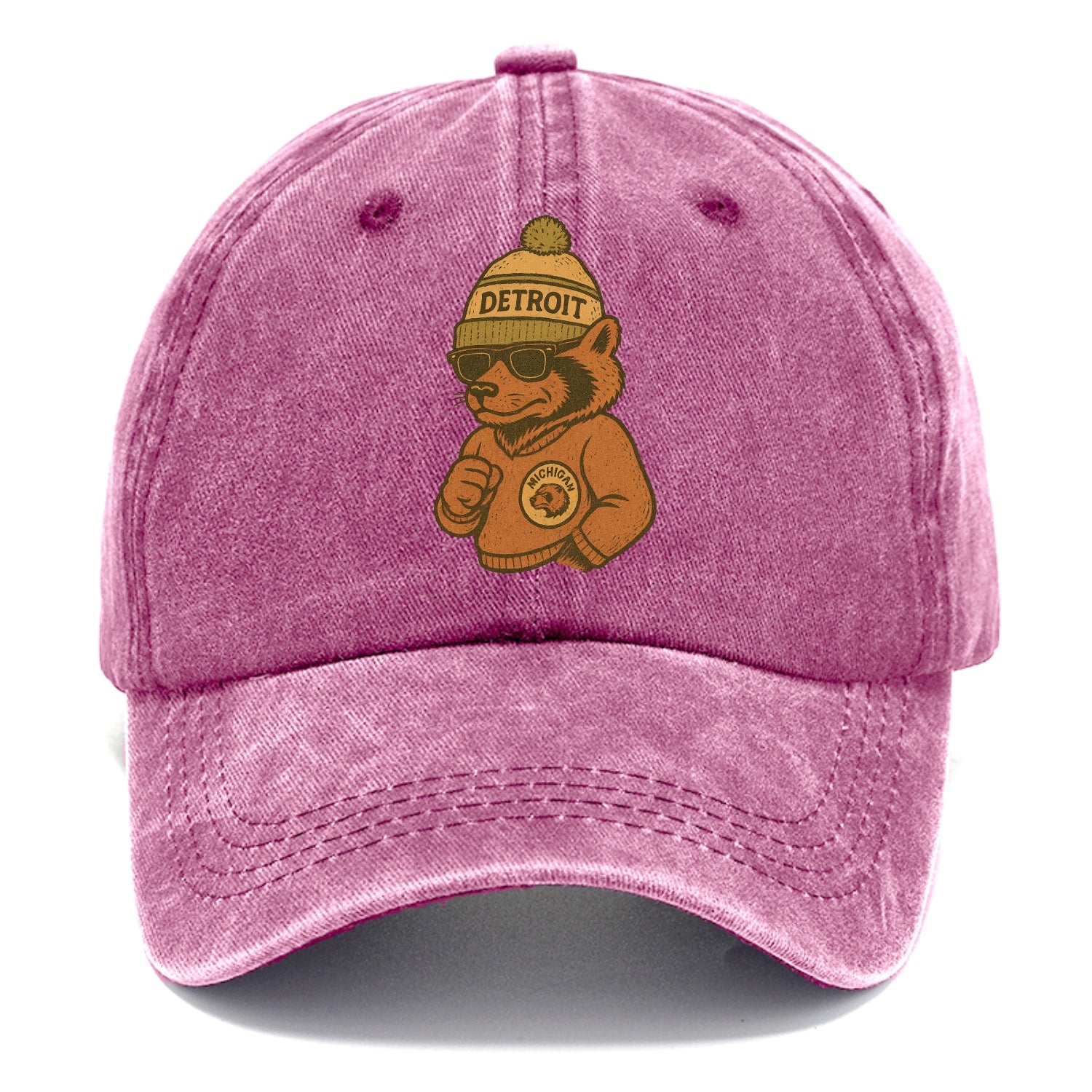 Michigan Wolverine wearing Detroit beanie with pom pom and wayfarer sunglasses - Classic Cap - Dusty Rose(Rose)