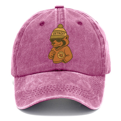 Michigan Wolverine wearing Detroit beanie with pom pom and wayfarer sunglasses - Classic Cap - Dusty Rose(Rose)