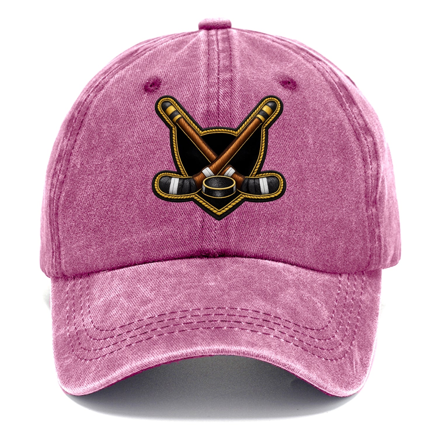 Embroidered patch design - HOCKEY CROSSED STICKS - ice hockey sticks with puck in - Classic Cap - Dusty Rose(Rose)