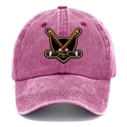 Embroidered patch design - HOCKEY CROSSED STICKS - ice hockey sticks with puck in - Classic Cap - Dusty Rose(Rose)