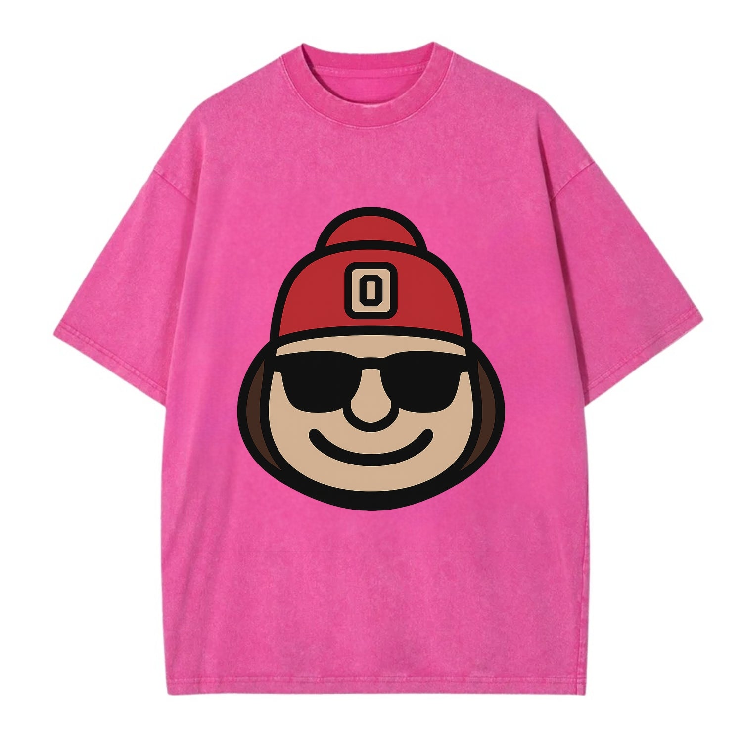 Columbus Brutus wearing Ohio State beanie with Block O patch - Vintage T-shirt - Dusty Rose(Rose)