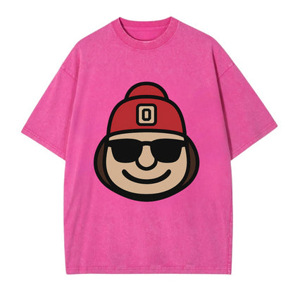 Columbus Brutus wearing Ohio State beanie with Block O patch - Vintage T-shirt - Dusty Rose(Rose)
