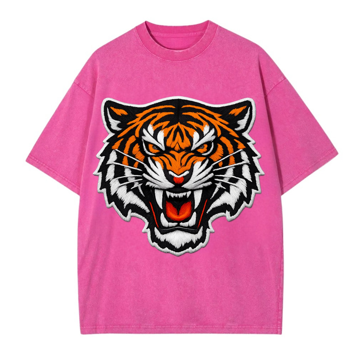 TIGER STRIPES FACE - fierce tiger face in orange, black and white , predator power - Vintage T-shirt - Dusty Rose(Rose)