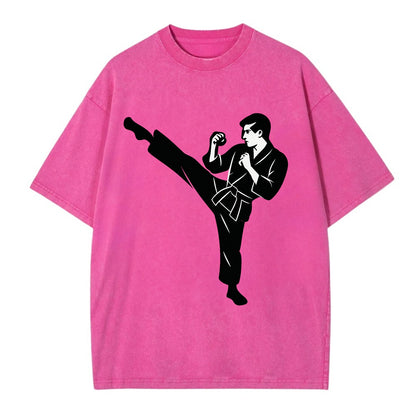 Martial artist performing a high kick - Vintage T-shirt - Dusty Rose(Rose)