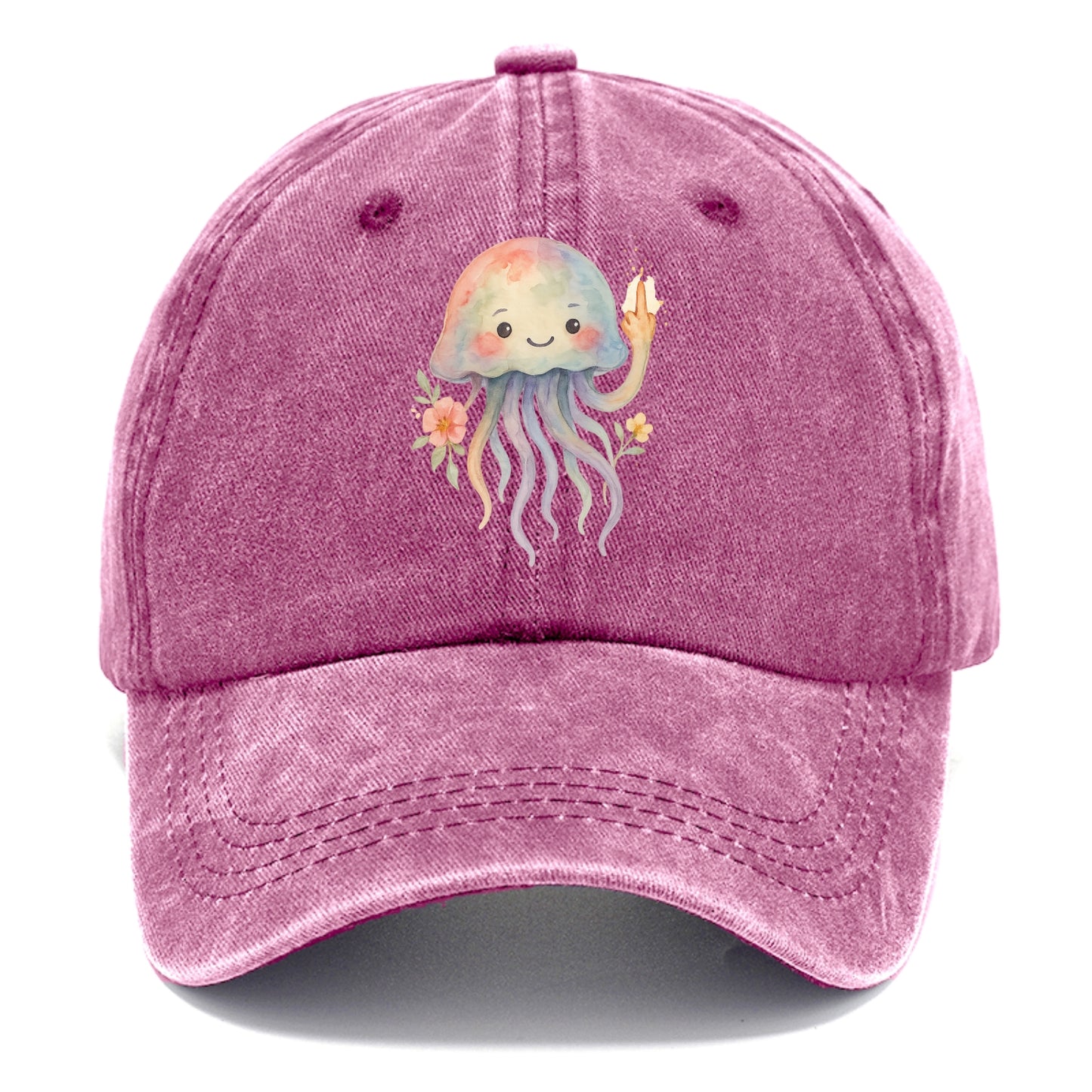 jellyfish with kawaii face and tentacles, one tentacle pointing up defiantly - Classic Cap - Dusty Rose(Rose)