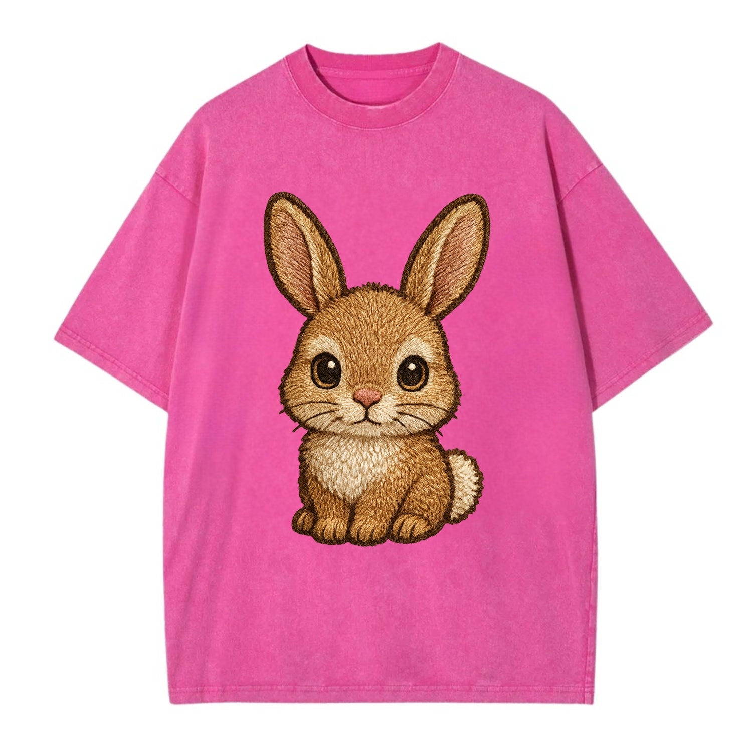 Baby Rabbit - long ears, fluffy white tail, pink nose, large brown eyes, - Vintage T-shirt - Dusty Rose(Rose)
