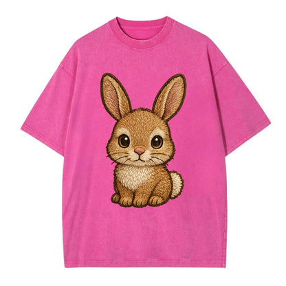 Baby Rabbit - long ears, fluffy white tail, pink nose, large brown eyes, - Vintage T-shirt - Dusty Rose(Rose)