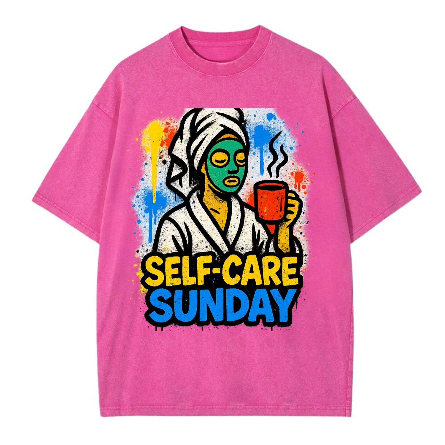 Person in bathrobe with face mask and tea - self-care Sunday ritual, wellness - Vintage T-shirt - Dusty Rose(Rose)