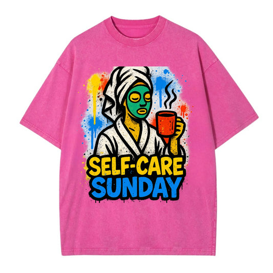 Person in bathrobe with face mask and tea - self-care Sunday ritual, wellness - Vintage T-shirt - Dusty Rose(Rose)