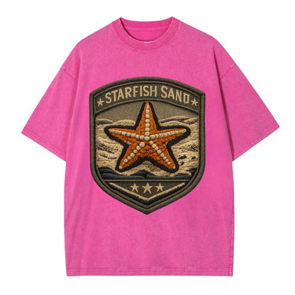 STARFISH SAND - sea star in orange and tan , beachcomber - Vintage T-shirt - Dusty Rose(Rose)