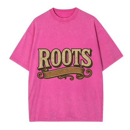 Bold typography design - "ROOTS" - where you come from, heritage - Vintage T-shirt - Dusty Rose(Rose)