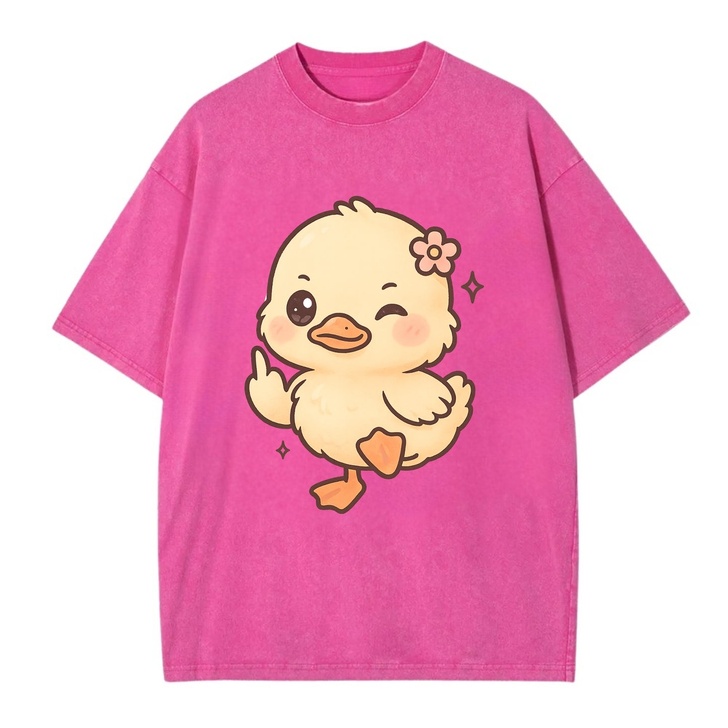 fluffy baby duck with small flower, one webbed foot raised sassily - Vintage T-shirt - Dusty Rose(Rose)