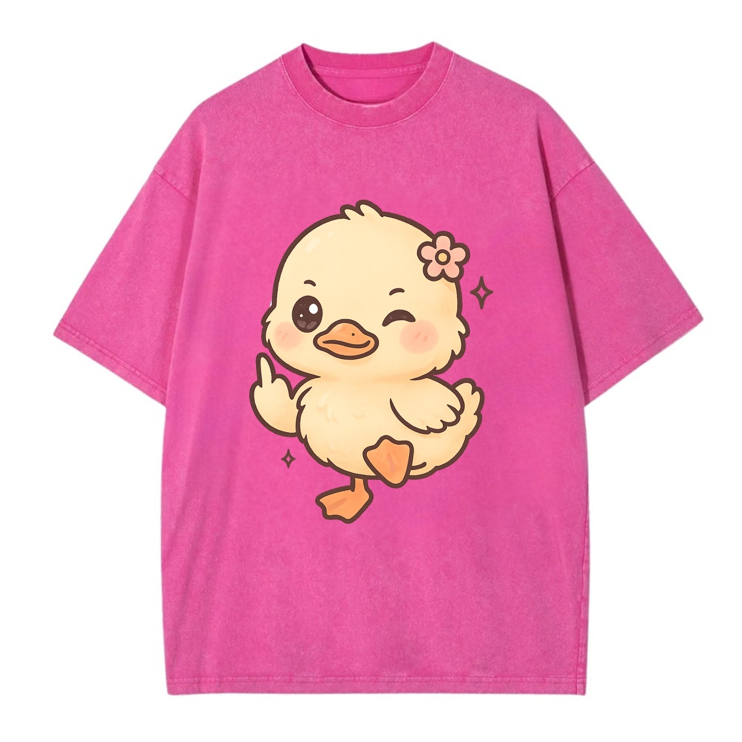 fluffy baby duck with small flower, one webbed foot raised sassily - Vintage T-shirt - Dusty Rose(Rose)