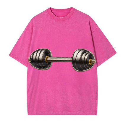 Embroidered patch design - WEIGHTLIFTING BARBELL - heavy barbell with plates in - Vintage T-shirt - Dusty Rose(Rose)