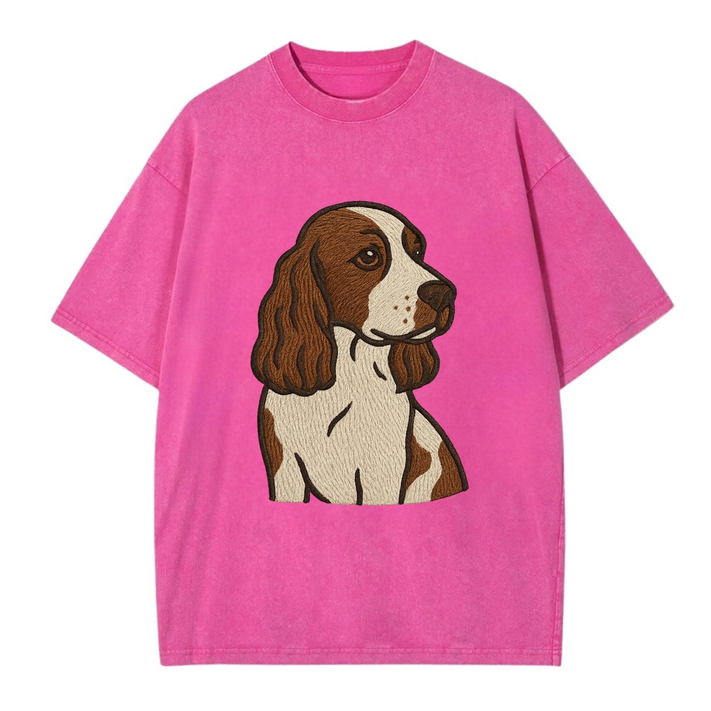 English Cocker Spaniel - Liver and white embroidered design - Vintage T-shirt - Dusty Rose(Rose)