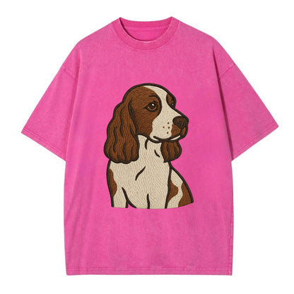 English Cocker Spaniel - Liver and white embroidered design - Vintage T-shirt - Dusty Rose(Rose)