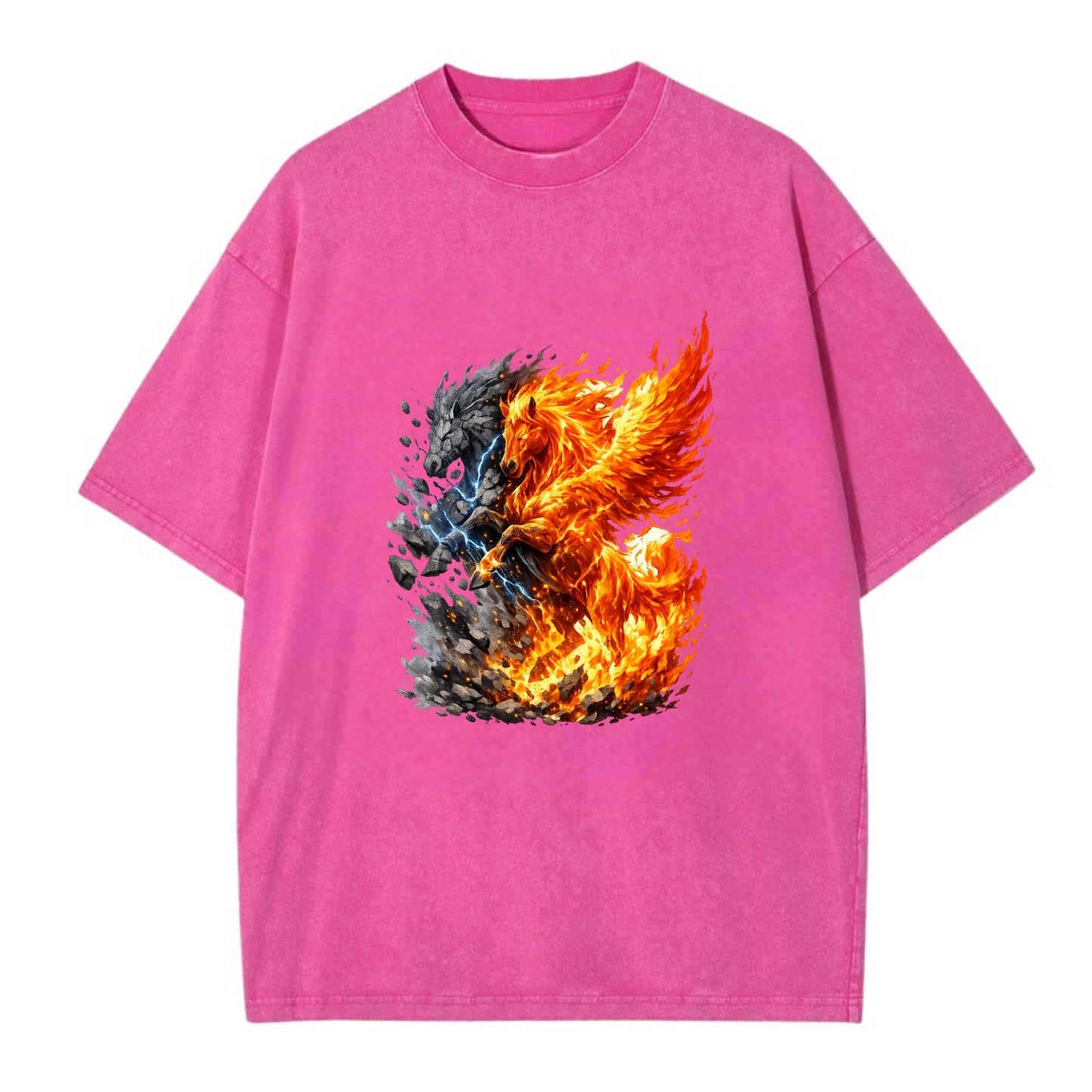 THUNDER FIRE | Horse combining lightning and flame | Electric fire | Storm energy - Vintage T-shirt - Dusty Rose(Rose)