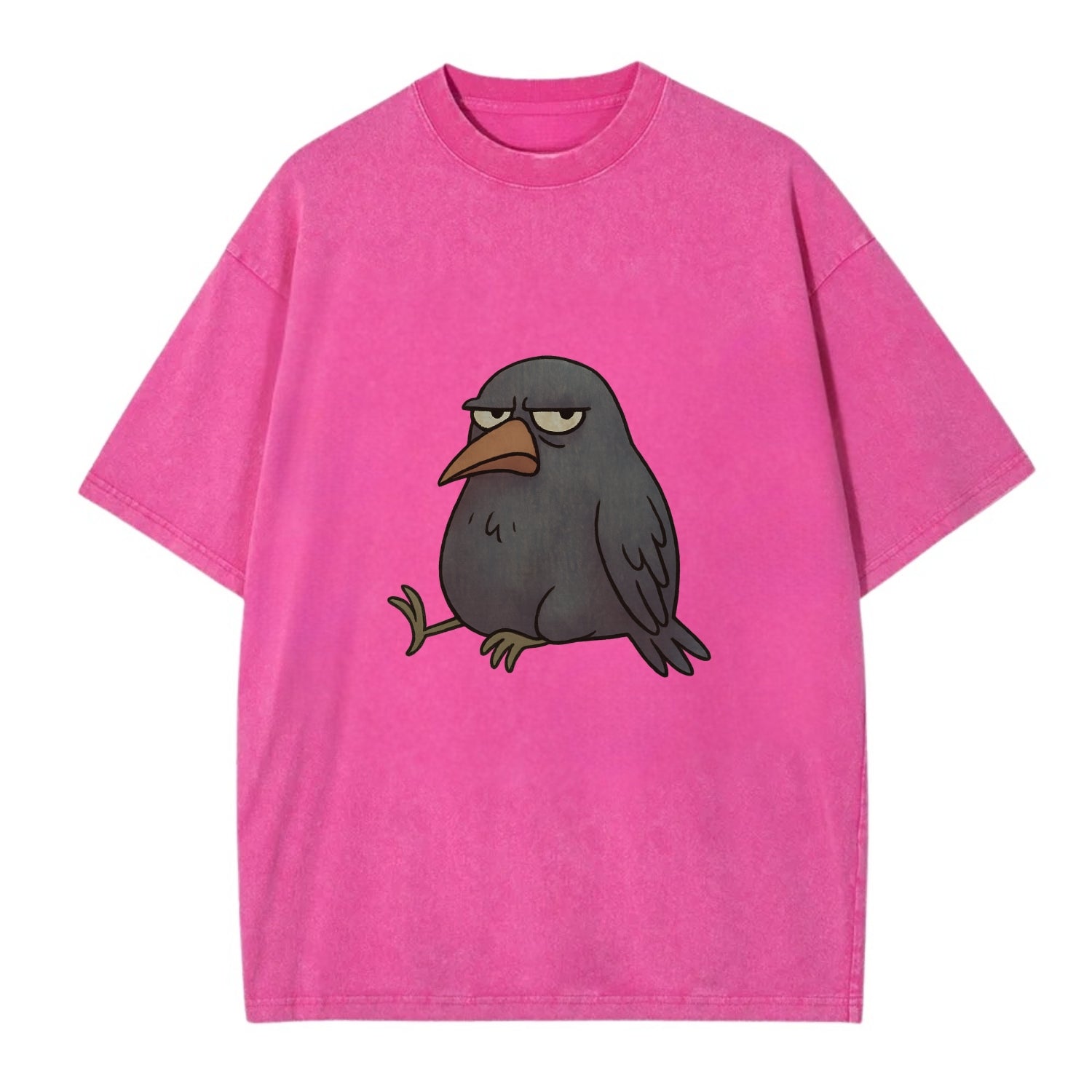 THE CROW JUDGES SILENTLY | Black crow with disapproving look - Vintage T-shirt - Dusty Rose(Rose)