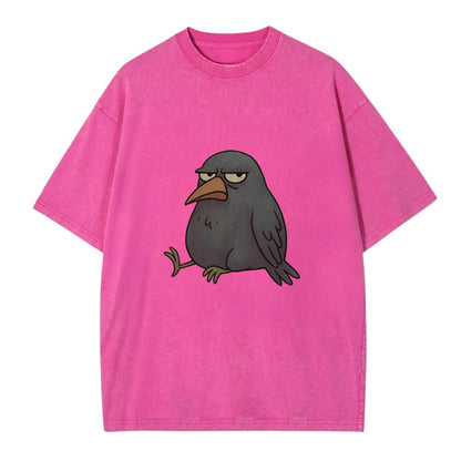 THE CROW JUDGES SILENTLY | Black crow with disapproving look - Vintage T-shirt - Dusty Rose(Rose)