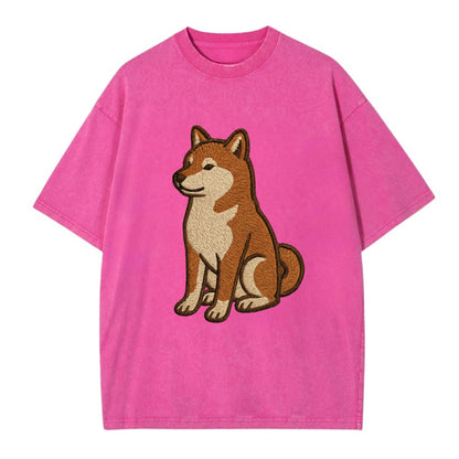 Shiba Inu - Red sesame embroidered sitti Vintage T-shirt - Dusty Rose(Rose)