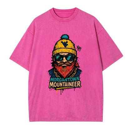 Morgantown Mountaineer wearing West Virginia beanie with WV patch - Vintage T-shirt - Dusty Rose(Rose)