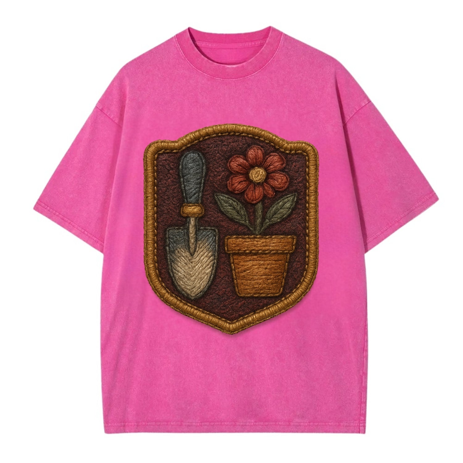 Garden trowel with flower pot - gardener badge - Vintage T-shirt - Dusty Rose(Rose)
