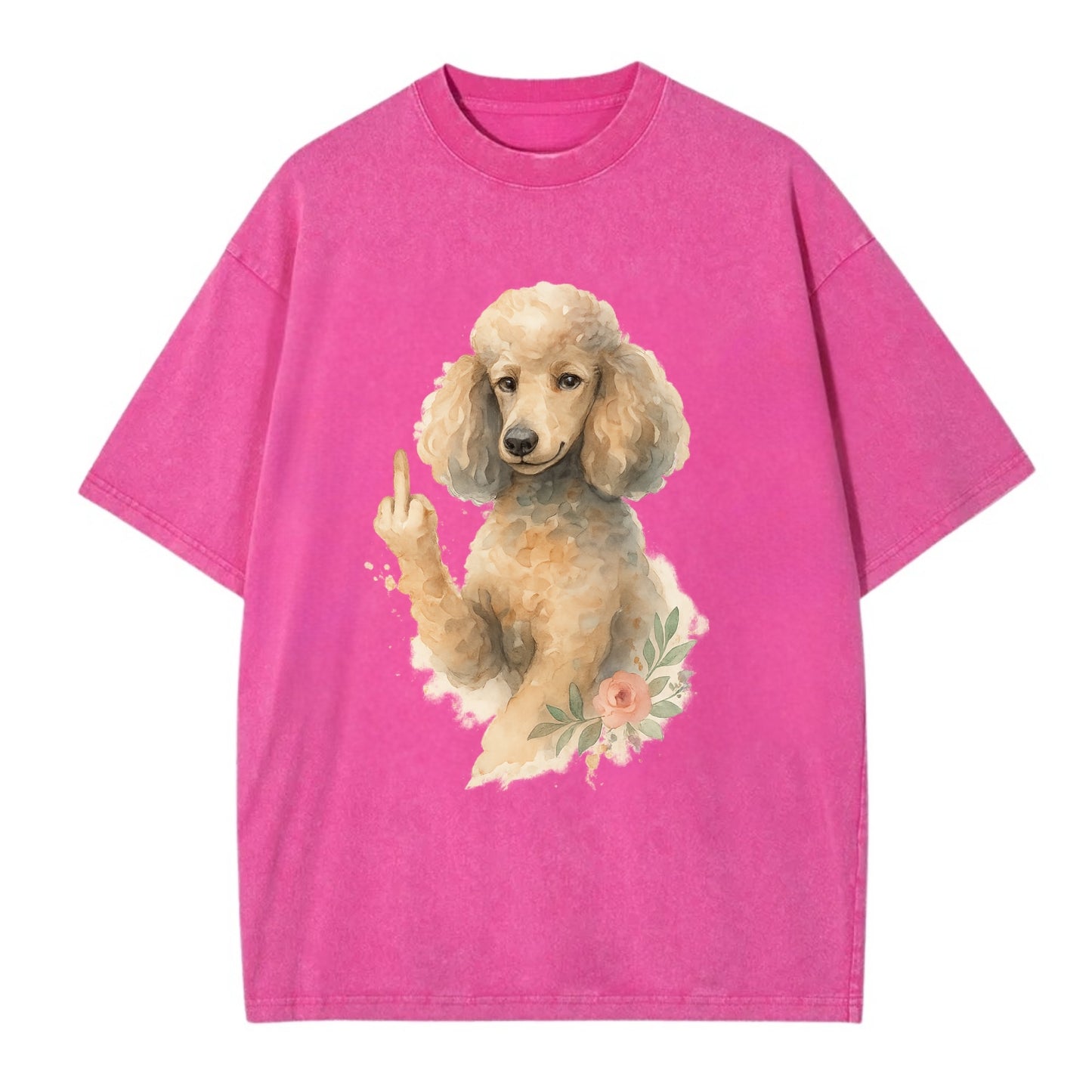 Standard Poodle with curly styled coat, intelligent face, fancy paw giving finger - Vintage T-shirt - Dusty Rose(Rose)
