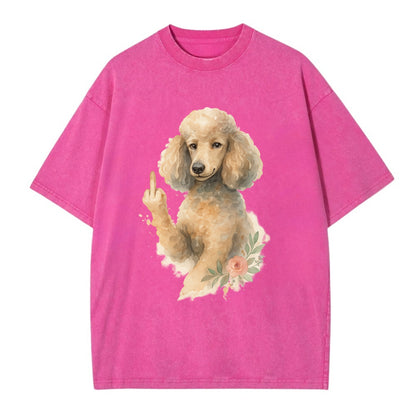Standard Poodle with curly styled coat, intelligent face, fancy paw giving finger - Vintage T-shirt - Dusty Rose(Rose)