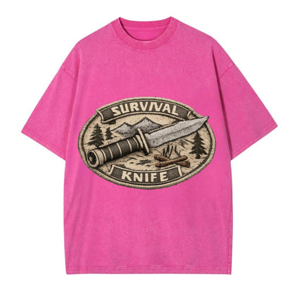 SURVIVAL KNIFE - fixed blade with compass in silver and black , bushcraft - Vintage T-shirt - Dusty Rose(Rose)