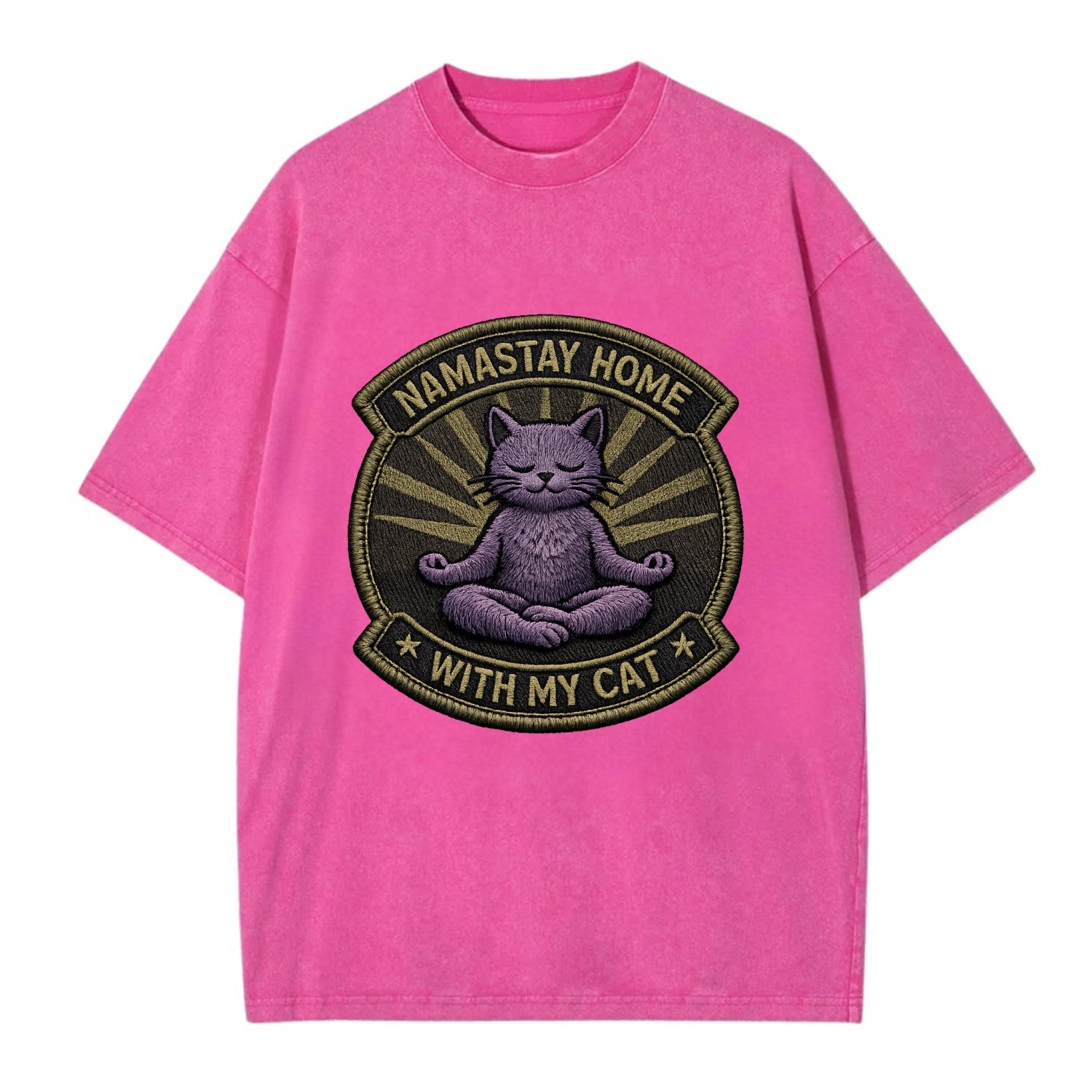 NAMASTAY HOME WITH MY CAT - yoga cat in purple , introvert cat - Vintage T-shirt - Dusty Rose(Rose)