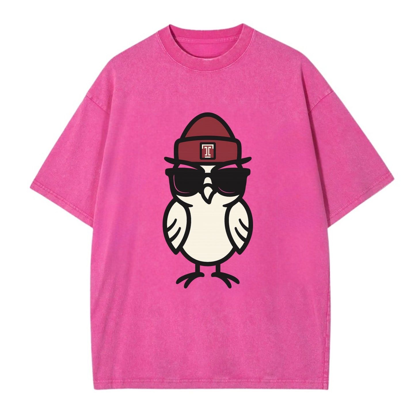 Philadelphia Owl wearing Temple beanie with T patch - Vintage T-shirt - Dusty Rose(Rose)