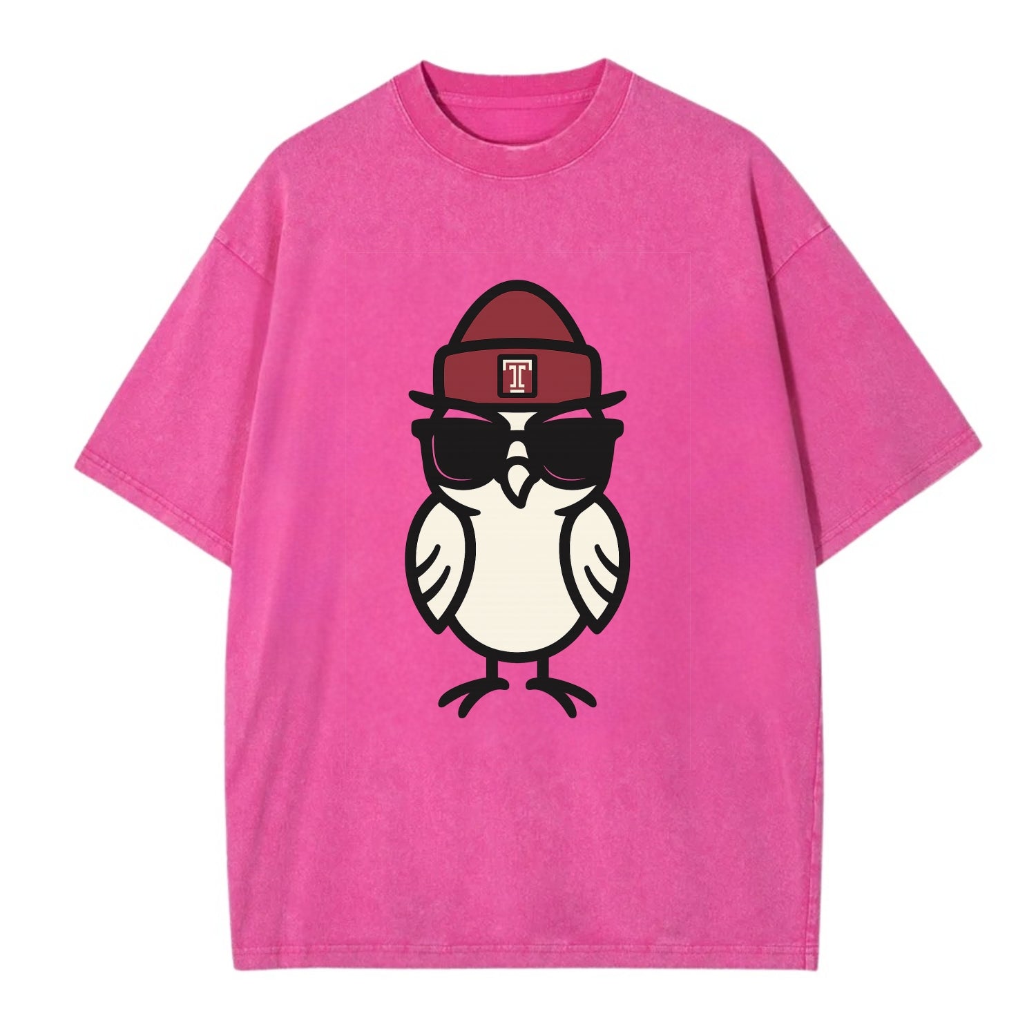Philadelphia Owl wearing Temple beanie with T patch - Vintage T-shirt - Dusty Rose(Rose)