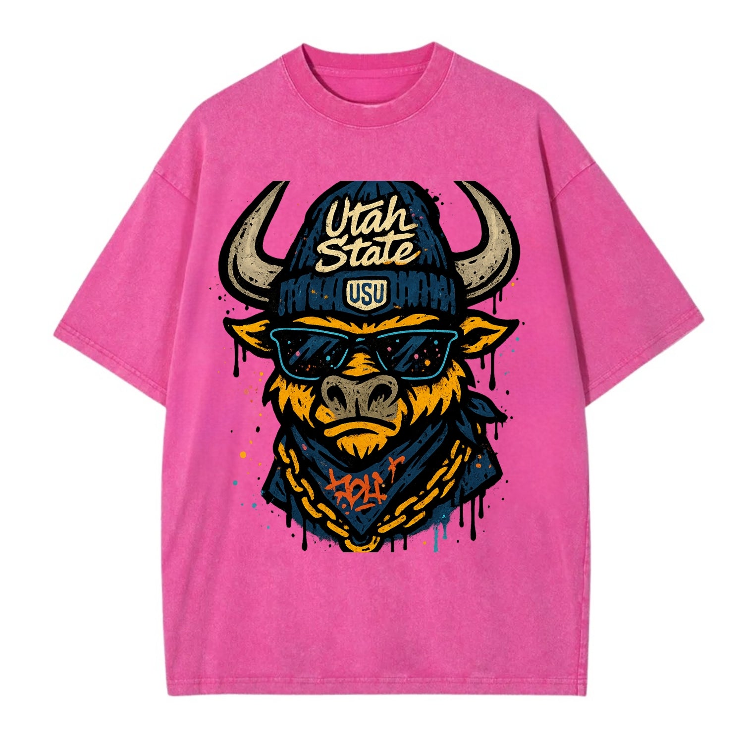 Logan Aggie wearing Utah State beanie with USU patch - Vintage T-shirt - Dusty Rose(Rose)