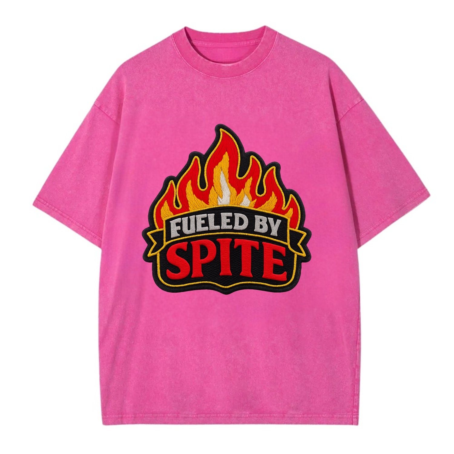 FUELED BY SPITE - fire with text in black and red , petty motivation - Vintage T-shirt - Dusty Rose(Rose)