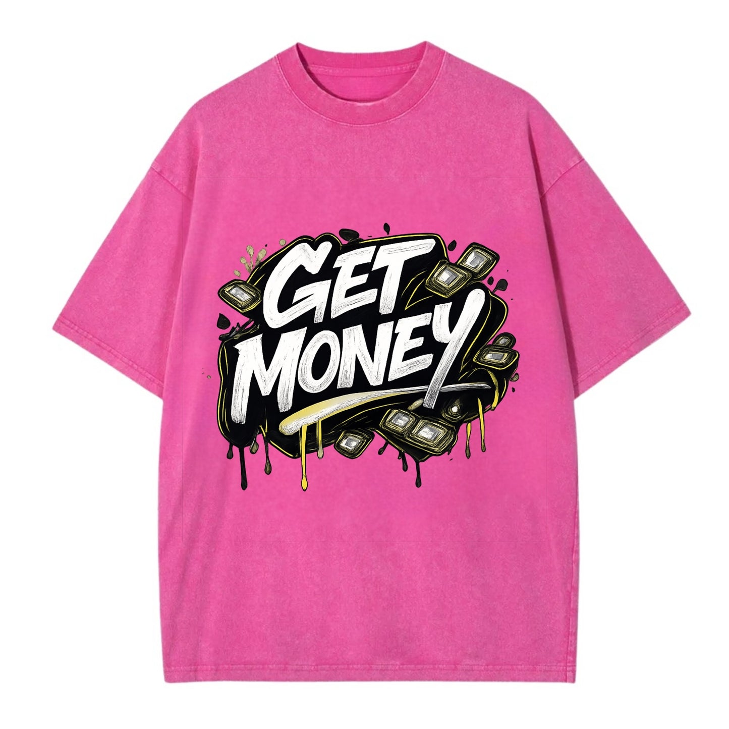 Bold typography design - "GET MONEY" - pursuit of wealth, earning - Vintage T-shirt - Dusty Rose(Rose)