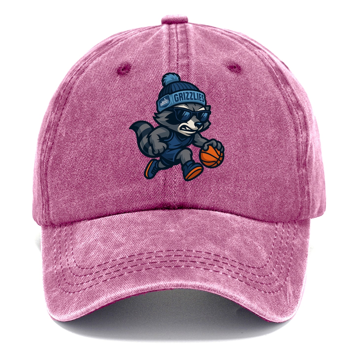 Memphis Raccoon wearing Grizzlies beanie with riverboat patch and wayfarer sunglasses - Classic Cap - Dusty Rose(Rose)