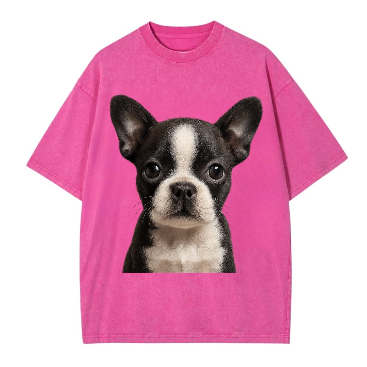 Baby Boston Terrier Puppy - tuxedo markings, big round eyes, bat ears, - Vintage T-shirt - Dusty Rose(Rose)